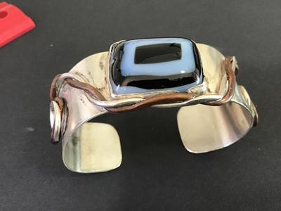 Silver Brass Glass Cuff