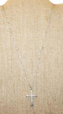 Thin Straight Line Cross PENDANT (1½" x 1") on a Silver Tone Necklace Chain 17" L