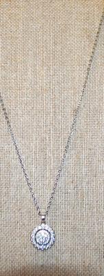 Bright Sparkle "Circle in a Circle" PENDANT ( ¾" Diameter) on a Silver Tone Necklace Chain 18" L