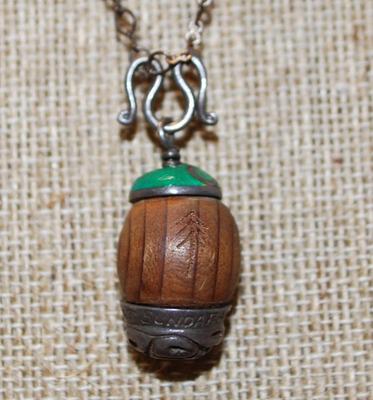 "Tat Sundaram" (Marked) Barrel PENDANT (1") on a Dark Bronze Necklace Chain 17" L"