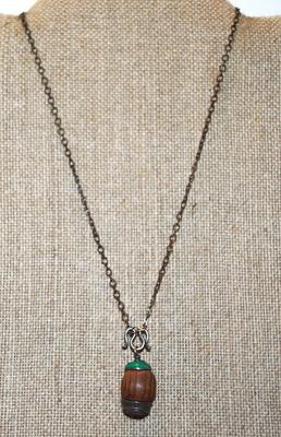 "Tat Sundaram" (Marked) Barrel PENDANT (1") on a Dark Bronze Necklace Chain 17" L"
