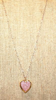 Pink Glitter Heart Locket PENDANT (1" x 1") on a Rose Gold necklace Chain 18" L