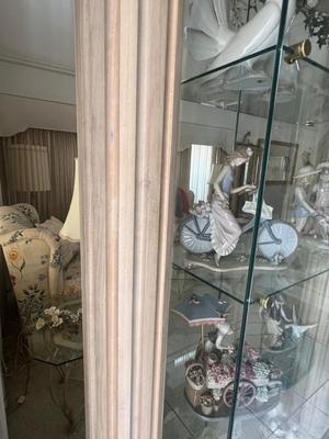 Sale Photo Thumbnail #20: Center Glass display area is rectangular, viewable from front and back.  Glass shelves, tap contains lights.  Great condition, measures approx. 80" tall, 40" wide and 16" deep. Pickup will be arranged from very local home in Brea. Pictured Figurines not i