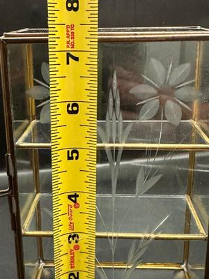 Vintage Brass Etched Glass Footed Jewelry Display