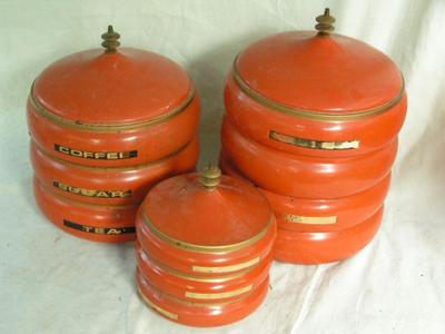 Vintage stacking kitchen canister set.