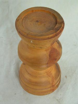 Wooden lathe turned candle holder, craft work, about 6-1/2" tall