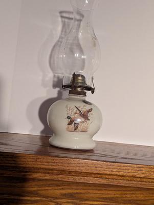 Vintage Ivory Glass Oil Lamp Flying Ducks Light Lamplight Farms