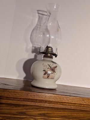 Vintage Ivory Glass Oil Lamp Flying Ducks Light Lamplight Farms