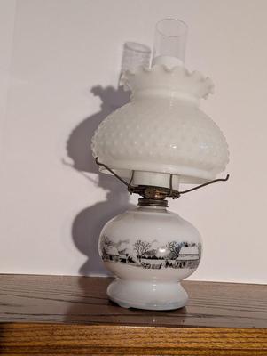 Vintage 1950's Currier & Ives Milk Glass Oil Lantern