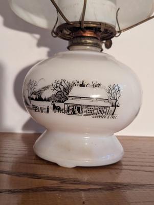 Vintage 1950's Currier & Ives Milk Glass Oil Lantern