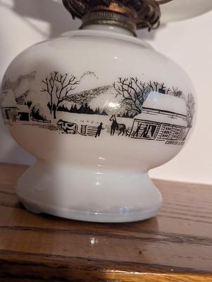 Vintage 1950's Currier & Ives Milk Glass Oil Lantern