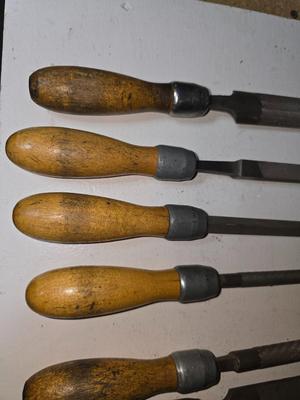 7 Vintage Wood-Handled Metal Files – Mixed Types & Sizes