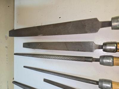 7 Vintage Wood-Handled Metal Files – Mixed Types & Sizes