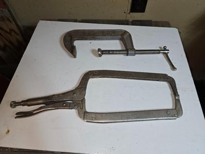 Two Metal Clamps – C-Clamp & Vise-Grip Locking Clamp