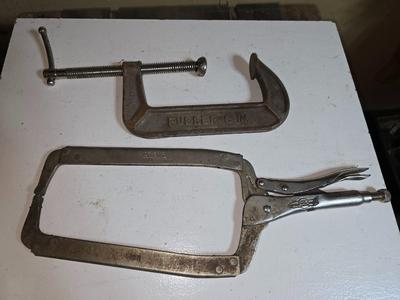 Two Metal Clamps – C-Clamp & Vise-Grip Locking Clamp