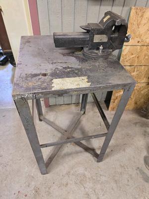 Duracraft Bench Vise on Heavy-Duty Steel Work Table