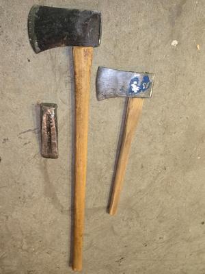 2 Axes + Wedge – Splitting Axe, Hatchet, and Steel Wedge