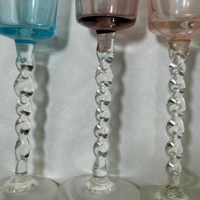 Spiral-Stemmed Rainbow Glasses with Silver Tray (K-HS)