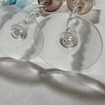 Spiral-Stemmed Rainbow Glasses with Silver Tray (K-HS)