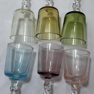 Spiral-Stemmed Rainbow Glasses with Silver Tray (K-HS)