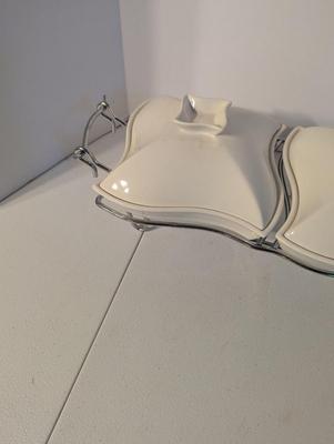 Double Sienna Godinger 1 Quart Covered Porcelain Bakers With Warming Stand