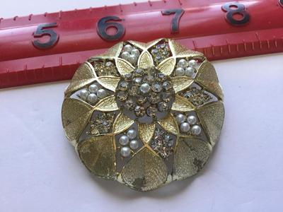 Rhinestone Faux Pearl Brooch Vintage