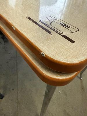 Vintage metal table with a drawer and pull out leaves