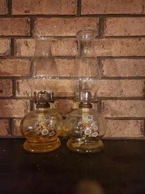 Floral Kerosene Lamp Pair