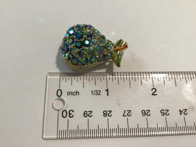 Peacock blue and green Rivoli Glass Pear Brooch