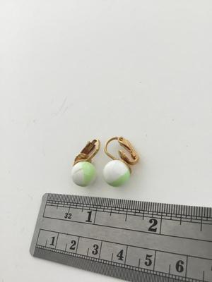 Gold tone clip on green and white earrings
