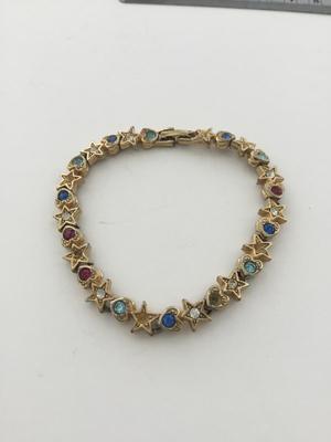 Unmarked vintage gold tone colorful shapes bracelet