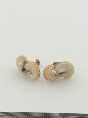Silver tone shell screw on vintage earrings
