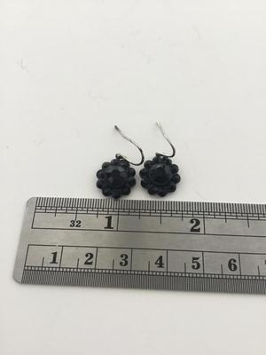 Silver tone black flower fashion earrings