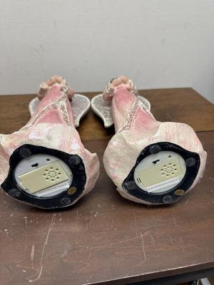 Sale Photo Thumbnail #57: In pink & white gowns, holding a dove. Good condition. Approx. 16" tall. Battery powered lights in the angel wings.Tested, works as expected.