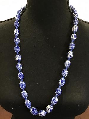 Knotted Delft Blue Ceramic Type Asian Style Necklace