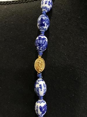 Knotted Delft Blue Ceramic Type Asian Style Necklace