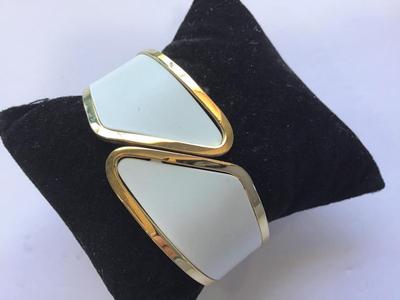 Gold And White Hinged Cuff Metal