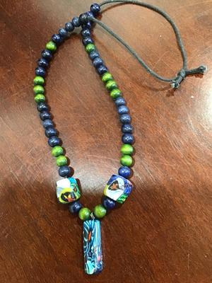 Glass and wood Boho necklace