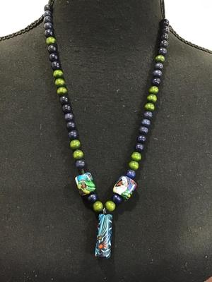 Glass and wood Boho necklace