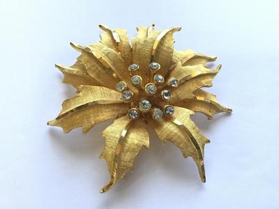 BSK Rhinestone Golden Vintage Brooch