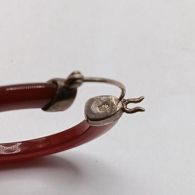 LOT 314: Sterling Clasp Carnelian or red Jade Hoop Earrings, 925 Sterling Silver Hoop Earrings, 925 Sterling Silver Toe Ring & Wood...