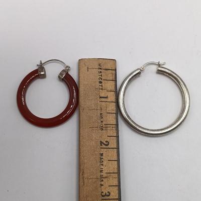 LOT 314: Sterling Clasp Carnelian or red Jade Hoop Earrings, 925 Sterling Silver Hoop Earrings, 925 Sterling Silver Toe Ring & Wood...