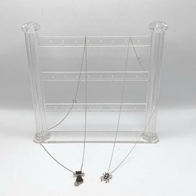 LOT 309: Silver-Tone Cat and Spider Rhinestone Necklaces