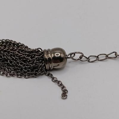 LOT 306: Vintage Multi-Strand Silver-Tone Chain Necklace and Earrings with 2028 Brand Black Bead Necklace and Earrings