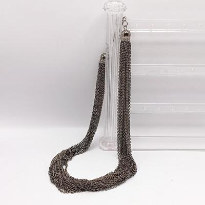 LOT 306: Vintage Multi-Strand Silver-Tone Chain Necklace and Earrings with 2028 Brand Black Bead Necklace and Earrings