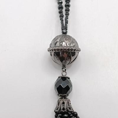 LOT 306: Vintage Multi-Strand Silver-Tone Chain Necklace and Earrings with 2028 Brand Black Bead Necklace and Earrings