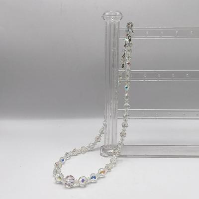 LOT 305: Sterling Silver and Rhinestone Bracelet, Clear Glass Bead Necklace with Sterling Clasp, Aurora Borealis Glass Bead Necklace...