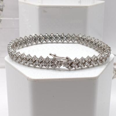 LOT 305: Sterling Silver and Rhinestone Bracelet, Clear Glass Bead Necklace with Sterling Clasp, Aurora Borealis Glass Bead Necklace...