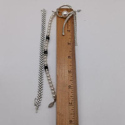 LOT 305: Sterling Silver and Rhinestone Bracelet, Clear Glass Bead Necklace with Sterling Clasp, Aurora Borealis Glass Bead Necklace...