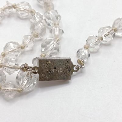 LOT 305: Sterling Silver and Rhinestone Bracelet, Clear Glass Bead Necklace with Sterling Clasp, Aurora Borealis Glass Bead Necklace...